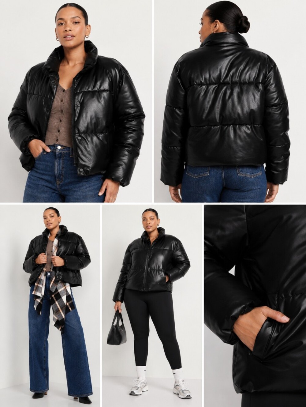 Old Navy Black Puffer Jacket with High Collar and Cropped Design